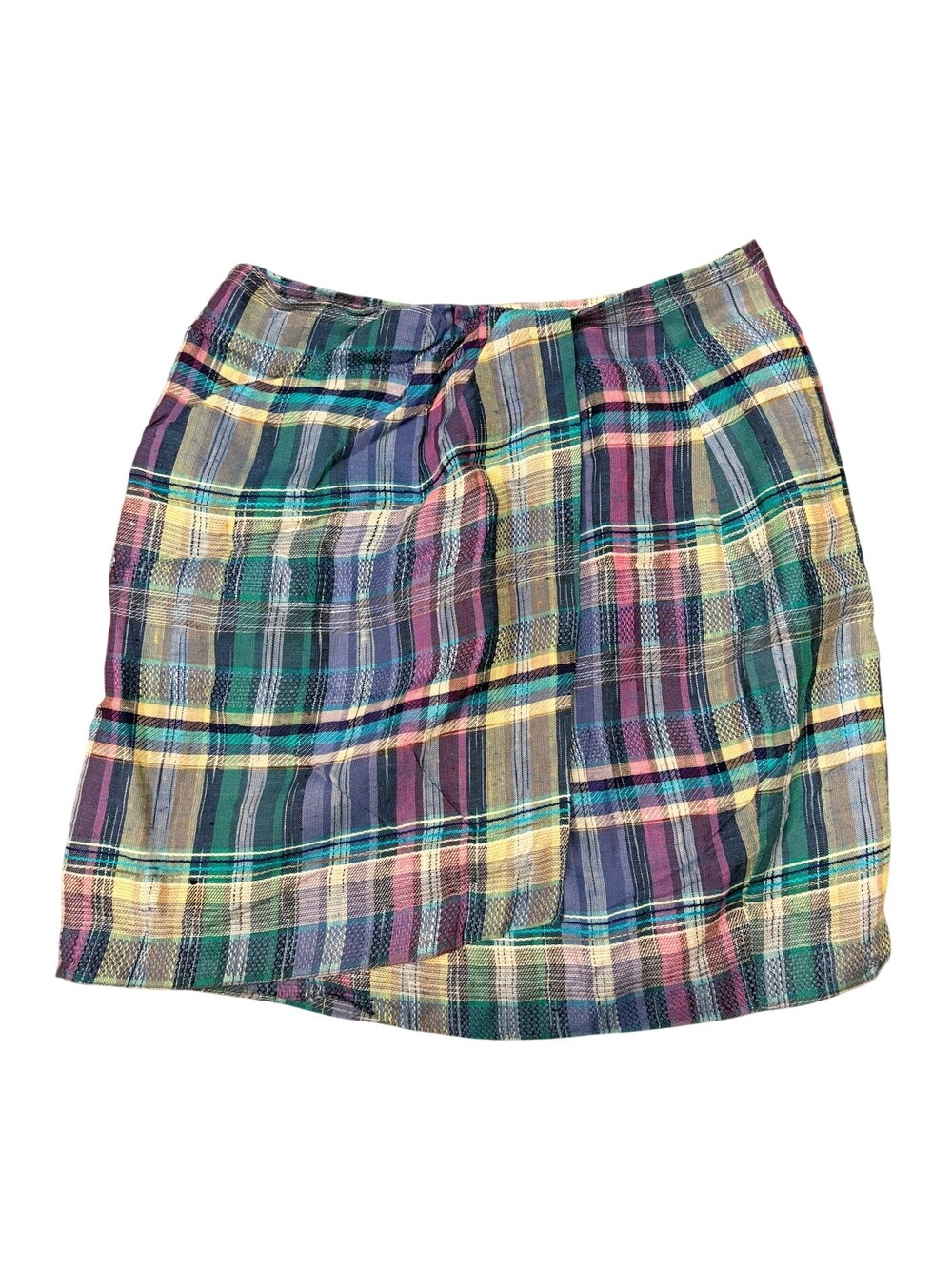Vintage Express Skirt Womens Small Multicolor Plaid Mini Rayon Linen Lined Italy